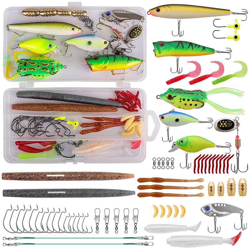 TRUSCEND Fishing Lures Kit with Tackle Box for Bass Trout Selmon Fishing  Gear Set Including Crankbaits Spinnerbaits Soft Plastic Lure Worms Jigs  Head Hooks Fishing Accessories Freshwater Saltwater C-115Pcs Fishing Lure