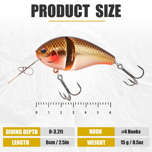 TRUSCEND® Craz Crankbait Fishing Lures Saltwater Freshwater, 5 Unique Style: Flexible Stainless Bill, Chattering, Sinking, Suspending, Deep Diving Jointed Crankbait, Amazing Bass Pike Salmon Lure
