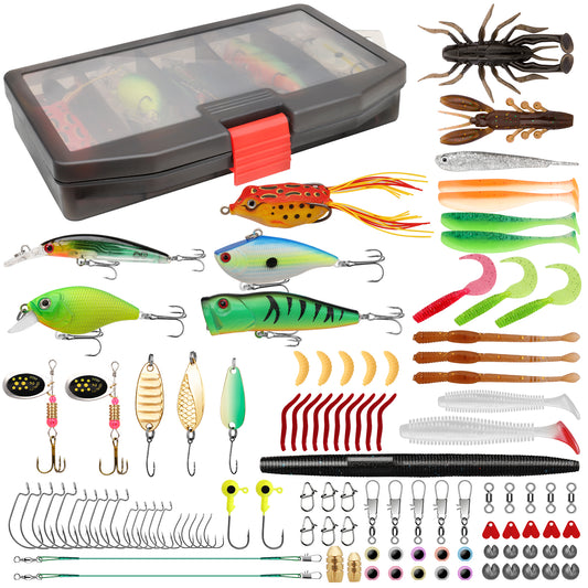 TRUSCEND Fishing Lures Accessories Kit with Tackle Box - Fishing Hooks Minnow Crankbait Frog Popper Lure Worm Fishing Spoon Spinner Baits - Jig Head Fishing Weights Sinkers - Fishing Gifts for Men