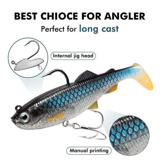 TRUSCEND Pre-Rigged Paddle Tail Shad Swimbait for Bass - Truscend Fishing