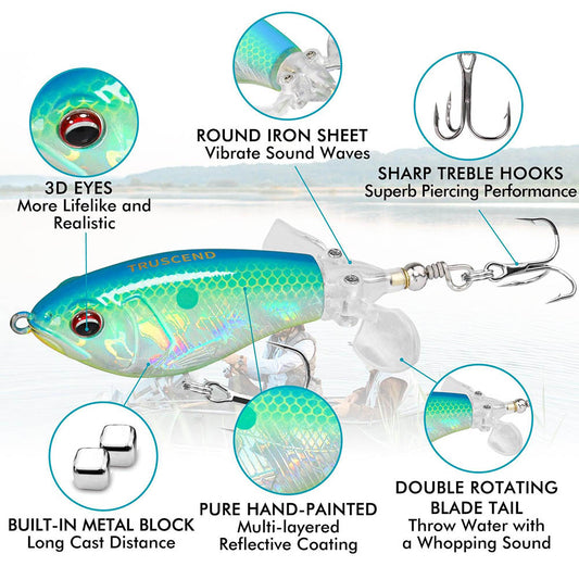 TRUSCEND Topwater Bass Lure Plopper Lure with Double Blade - Truscend Fishing